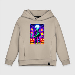 Толстовка оверсайз детская Halloween and Minecraft - neon collaboration, цвет: миндальный
