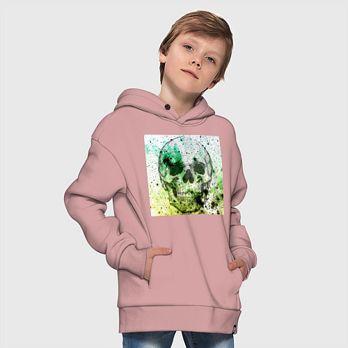 Детское худи оверсайз Череп черный краски / Пыльно-розовый – фото 4