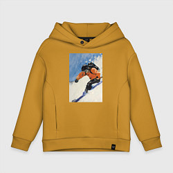 Толстовка оверсайз детская Горнолыжный спорт спуск - живопись маслом, цвет: горчичный