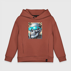 Толстовка оверсайз детская Pixel skull - ai art fantasy, цвет: кирпичный