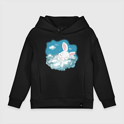 Толстовка оверсайз детская Зайчик спит на облаках, цвет: черный