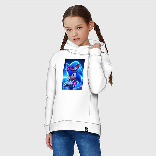 Детское худи оверсайз Крутой кибер ёжик - неоновое свечение / Белый – фото 3