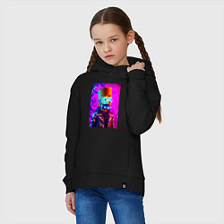Толстовка оверсайз детская Барт Симпсон в респираторе - неоновое свечение, цвет: черный — фото 2