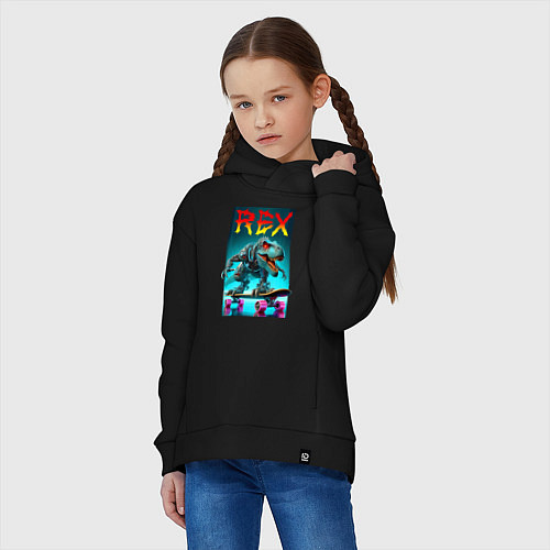 Детское худи оверсайз Tyrannosaur rex on a skateboard - ai art fantasy / Черный – фото 3