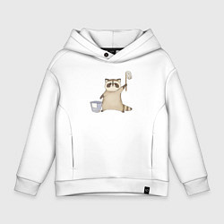 Толстовка оверсайз детская Енот убирается, цвет: белый