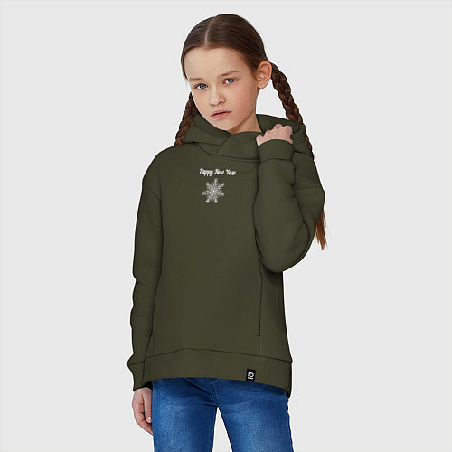 Детское худи оверсайз Happy New Year со снежинкой / Хаки – фото 3