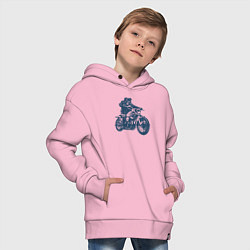 Толстовка оверсайз детская Ротвейлер байкер на мотоцикле чоппере, цвет: светло-розовый — фото 2