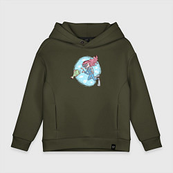 Толстовка оверсайз детская Девочка-дайвер и рыбка, цвет: хаки