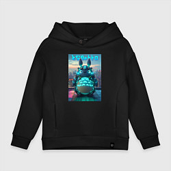 Толстовка оверсайз детская Cyber Totoro - neon glow fantasy, цвет: черный