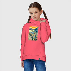 Толстовка оверсайз детская Крокодил кричит на картине Эдварда Мунка - мем иск, цвет: коралловый — фото 2