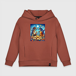 Толстовка оверсайз детская Леший за сказочным столом в окружении зверья - ней, цвет: кирпичный