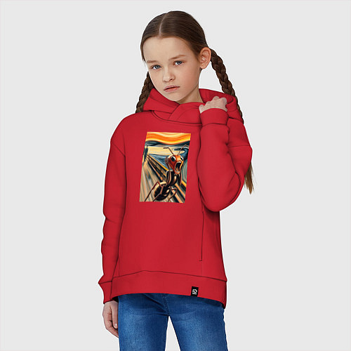 Детское худи оверсайз Муравей кричит на картине Эдварда Мунка - мем иску / Красный – фото 3