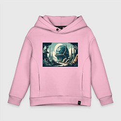 Толстовка оверсайз детская Фантастика круглое здание, цвет: светло-розовый