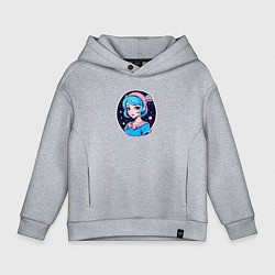 Толстовка оверсайз детская Девушка в стиле аниме на фоне звёздного неба, цвет: меланж