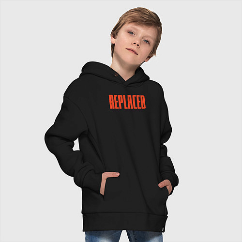Детское худи оверсайз Replaced logo / Черный – фото 4