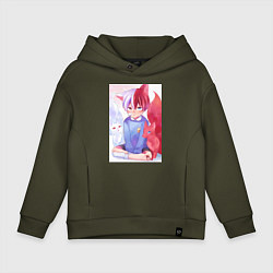 Толстовка оверсайз детская Моя геройская академия Сёто Тодороки лисы, цвет: хаки