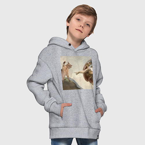 Детское худи оверсайз Кот сотворение Адама / Меланж – фото 4