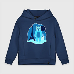 Толстовка оверсайз детская Медведь в Париже, цвет: тёмно-синий