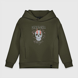 Толстовка оверсайз детская Рок н ролл молнии, цвет: хаки