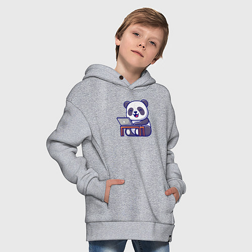 Детское худи оверсайз Весёлая панда с ноутбуком / Меланж – фото 4