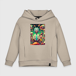 Толстовка оверсайз детская Рик и Морти под грибами - нейроарт, цвет: миндальный