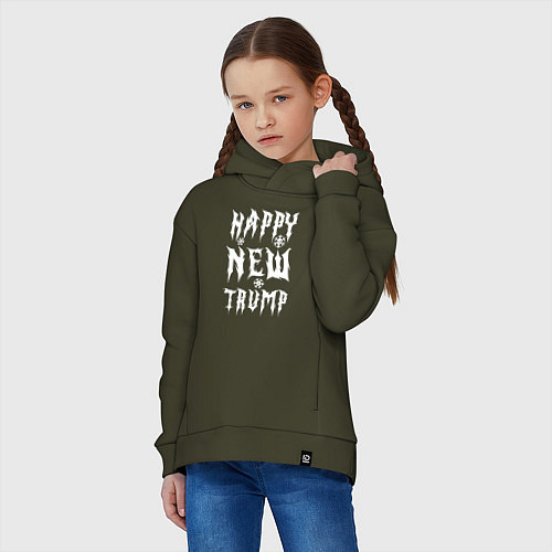 Детское худи оверсайз Happy new Trump - motto / Хаки – фото 3