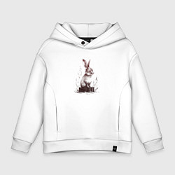 Толстовка оверсайз детская Кролик на пеньке, цвет: белый