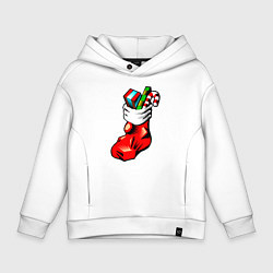 Толстовка оверсайз детская Рождественский чулок, цвет: белый