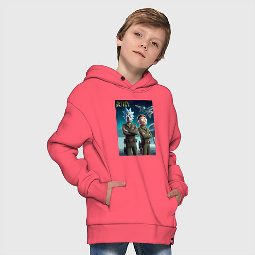 Детское худи оверсайз Rick and Morty - air force нейроарт / Коралловый – фото 4