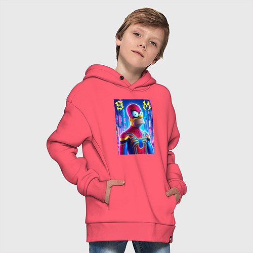 Детское худи оверсайз Homer Simpson and Spider man - collaboration / Коралловый – фото 4