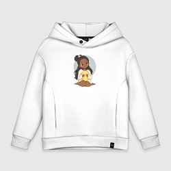 Толстовка оверсайз детская Цыплёнок в руках девушки, цвет: белый
