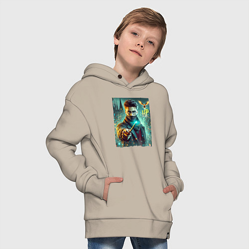 Детское худи оверсайз Harry Potter with a magic wand - ai art fantasy / Миндальный – фото 4