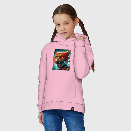 Детское худи оверсайз Super cyber red cat - ai art fantasy / Светло-розовый – фото 3
