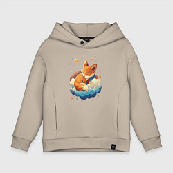 Толстовка оверсайз детская Лисенок спит на облаке, цвет: миндальный