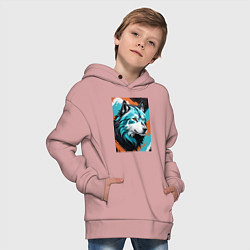 Толстовка оверсайз детская Серо-голубой волк, цвет: пыльно-розовый — фото 2