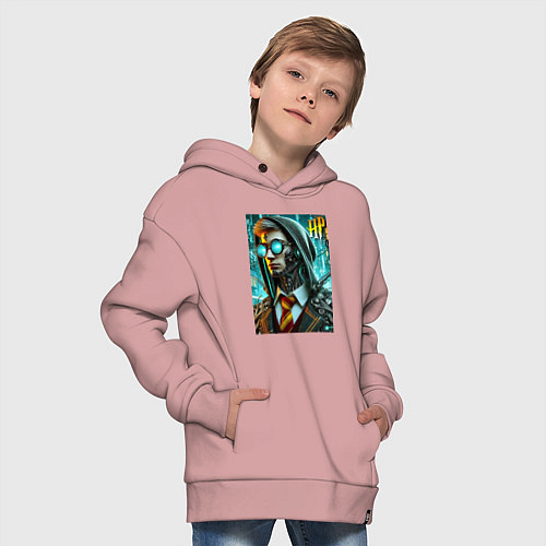 Детское худи оверсайз Cyber Harry Potter - ai art fantasy / Пыльно-розовый – фото 4