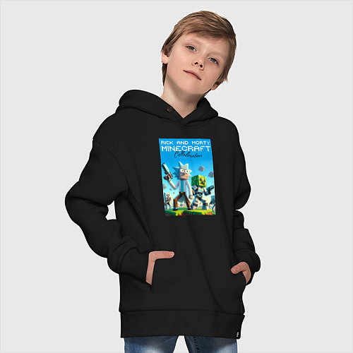 Детское худи оверсайз Rick and Morty Minecraft - collaboration / Черный – фото 4