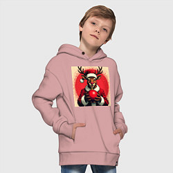 Толстовка оверсайз детская Рождественский олень Рудольф в шапке Санты, цвет: пыльно-розовый — фото 2
