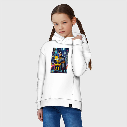 Детское худи оверсайз Batsimpson with son Bart - ai art fantasy / Белый – фото 3