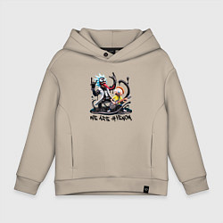 Толстовка оверсайз детская Рок группа Рика-Венома и Морти, цвет: миндальный