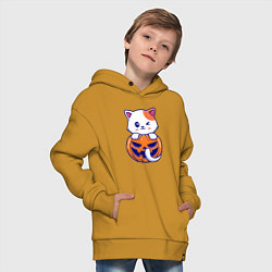 Толстовка оверсайз детская Halloween meow, цвет: горчичный — фото 2