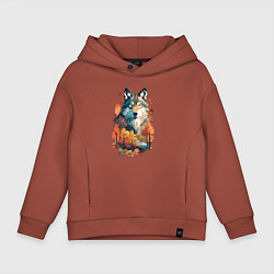 Толстовка оверсайз детская Волк и осенний лес, цвет: кирпичный
