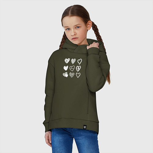 Детское худи оверсайз Hearts love hand draw / Хаки – фото 3