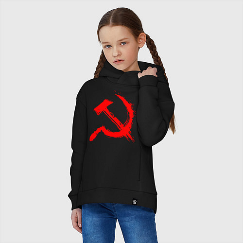 Детское худи оверсайз Sickle and hammer red paint / Черный – фото 3