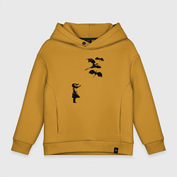 Толстовка оверсайз детская Девочка и дракончики, цвет: горчичный