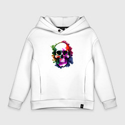 Толстовка оверсайз детская Череп с красочными брызгами, цвет: белый