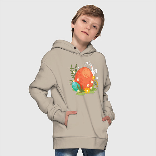 Детское худи оверсайз Большое пасхальное яйцо и кролик / Миндальный – фото 4