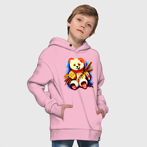 Детское худи оверсайз Медвежонок китайский краски / Светло-розовый – фото 4