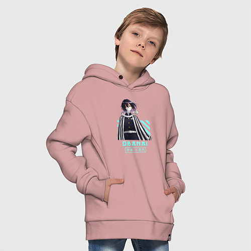 Детское худи оверсайз Клинок рассекающий демонов Обанаи столп / Пыльно-розовый – фото 4