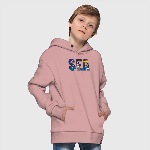 Детское худи оверсайз Парусник на морских волнах / Пыльно-розовый – фото 4